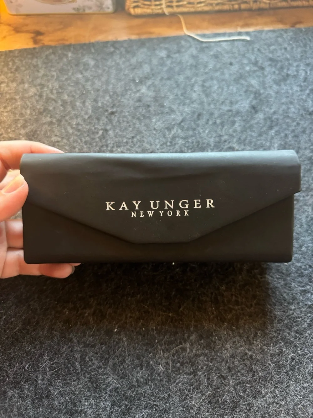 Kay Unger Black Eyeglass Case with White Logo